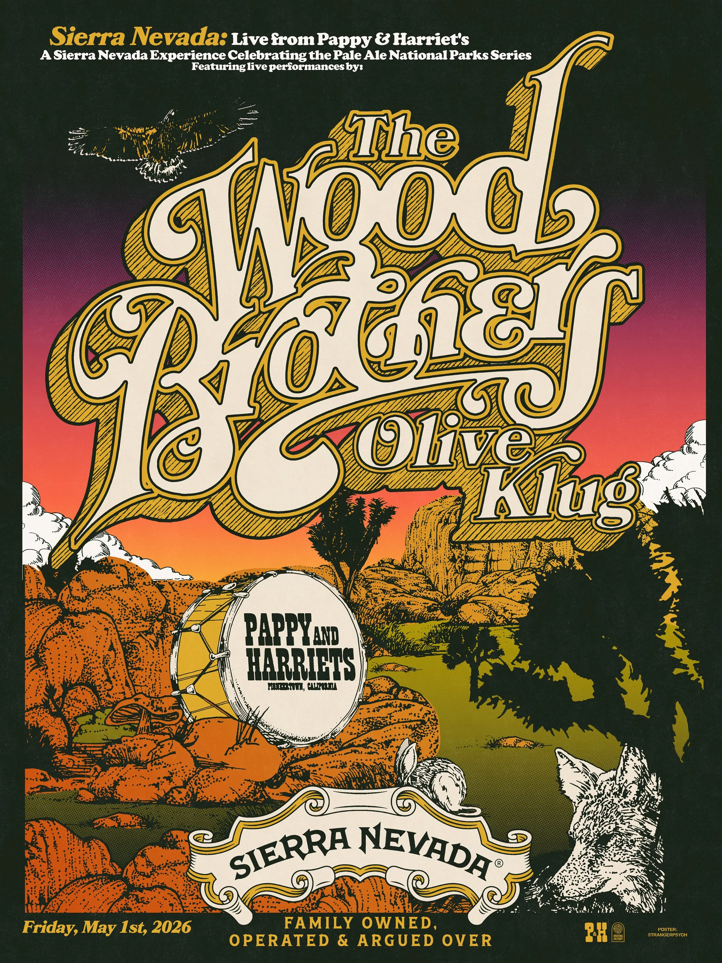 Sierra Nevada presents: The Wood Brothers at Pappy and Harriet's — Event poster by Sam Daly